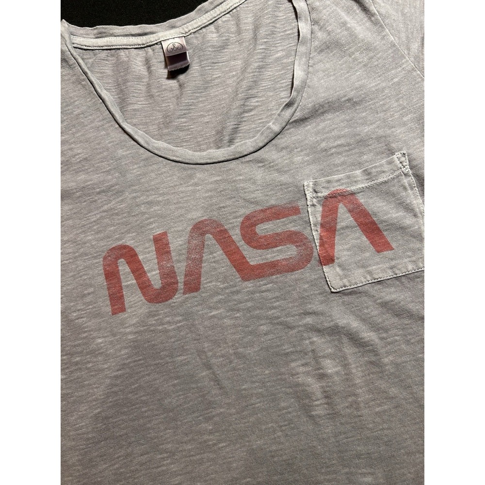 Alternative NASA Women Gray Soft Distressed Graphic Pocket T-Shirt Size S
